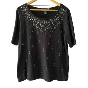 Karen Scott Women’s Metal Studded Black Short Sleeve T-shirt